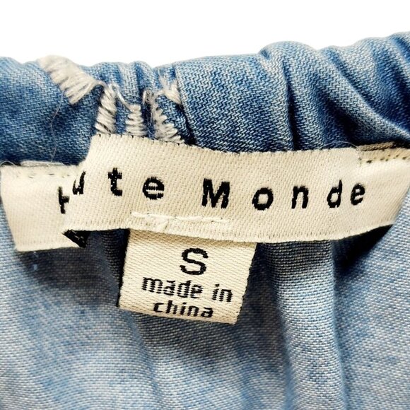 Blue Off-Shoulder Womens Embroidered dress Monde Size S - Picture 2 of 10